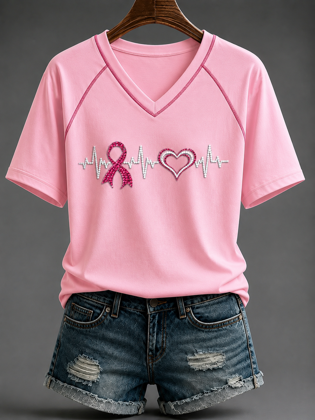 T-shirt à col en V et épaules dénudées, manches courtes, Journée du souvenir des femmes