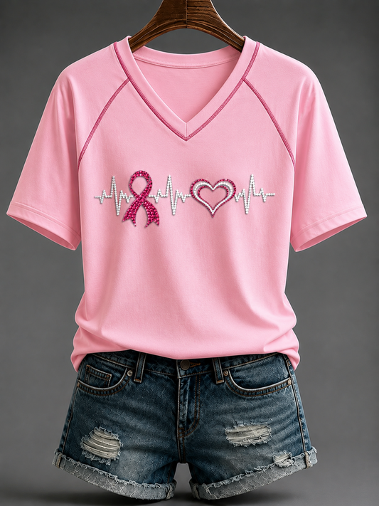 T-shirt à col en V et épaules dénudées, manches courtes, Journée du souvenir des femmes