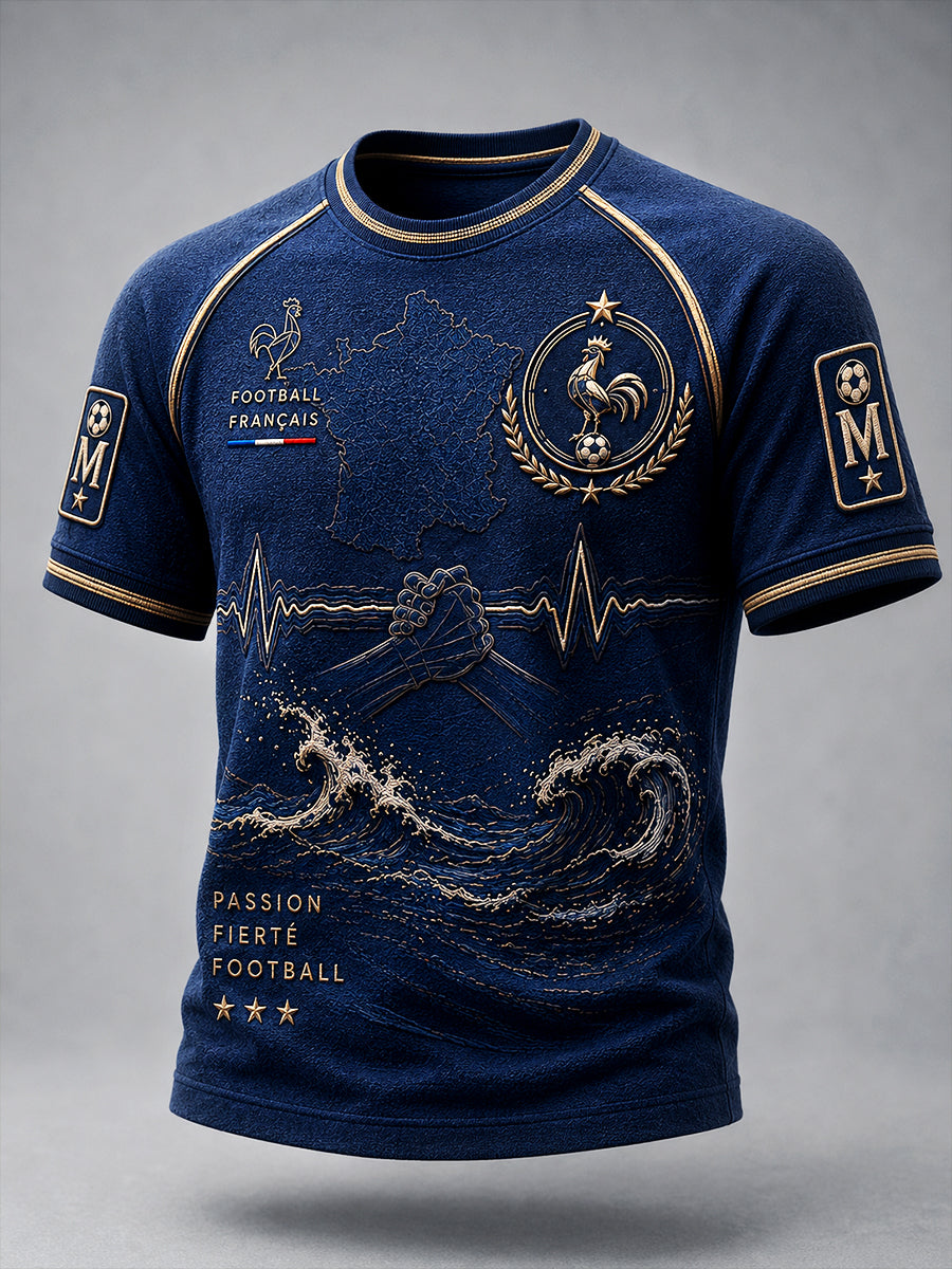T-shirt décontracté à imprimé de football de Marseille de la Ligue 1 française pour hommes
