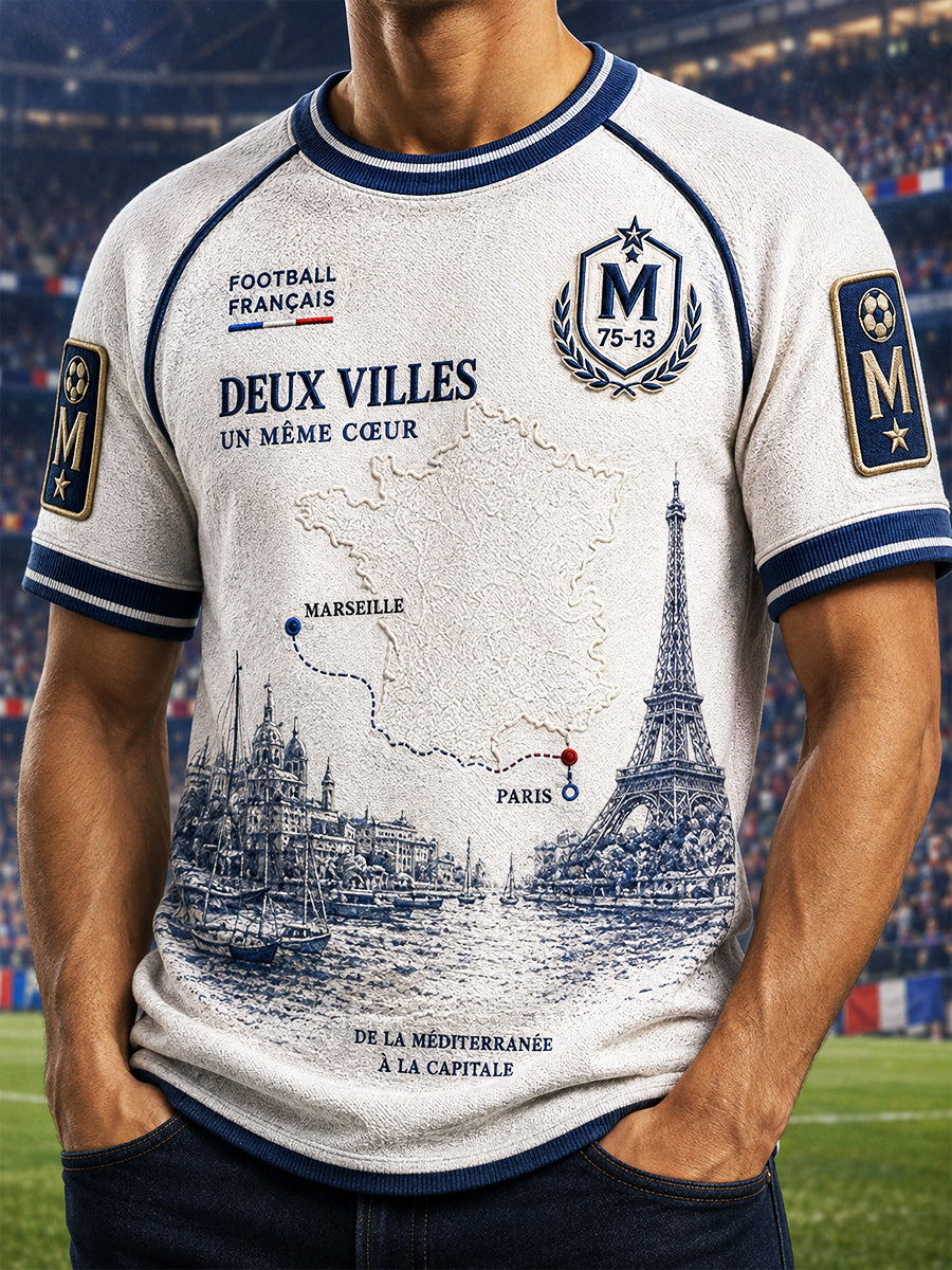 T-shirt Décontracté Homme Blanc French Ligue 1 Marseille Football Print