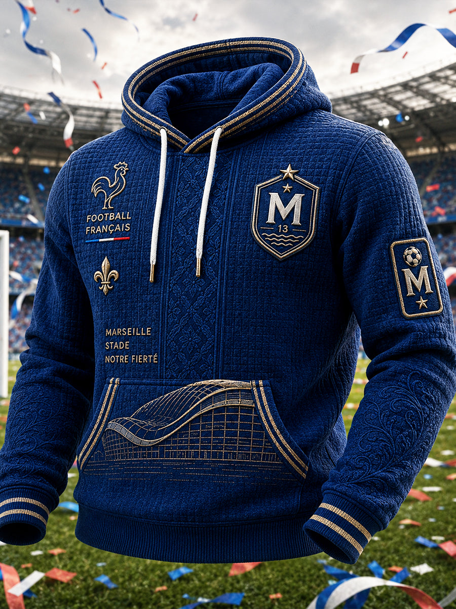 Sweat à capuche décontracté imprimé de football de la Ligue 1 de Marseille pour homme