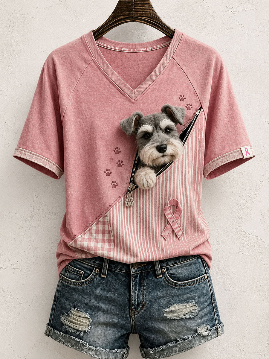 Mignon Schnauzer Pattern Patchwork Art T-Shirt des femmes