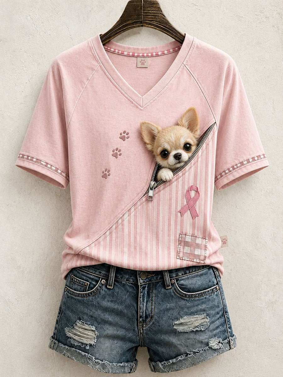 T-shirt femme mignon à motif patchwork représentant un chihuahua