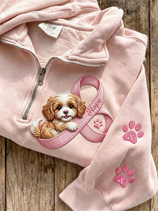 Sweat-shirt zippé pour femme Hope Ribbon Dog & Paw Prints Rose