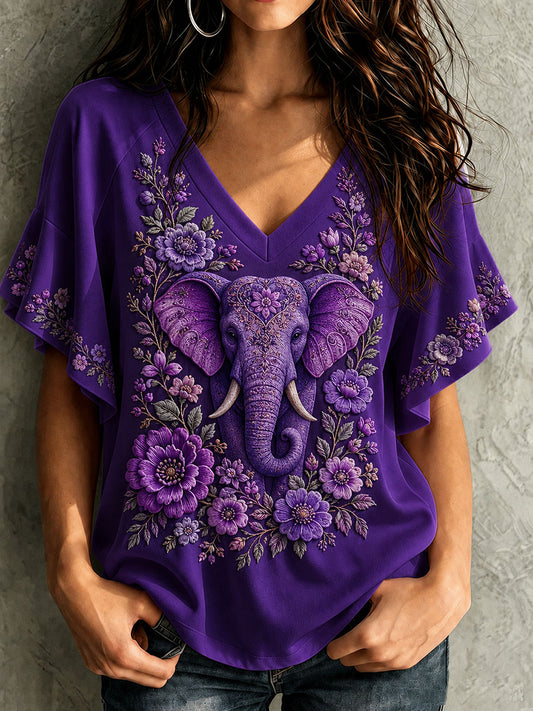 Women's Alzheimer's Awareness Elephant Flowers Hang Shot T-shirt à manches courtes