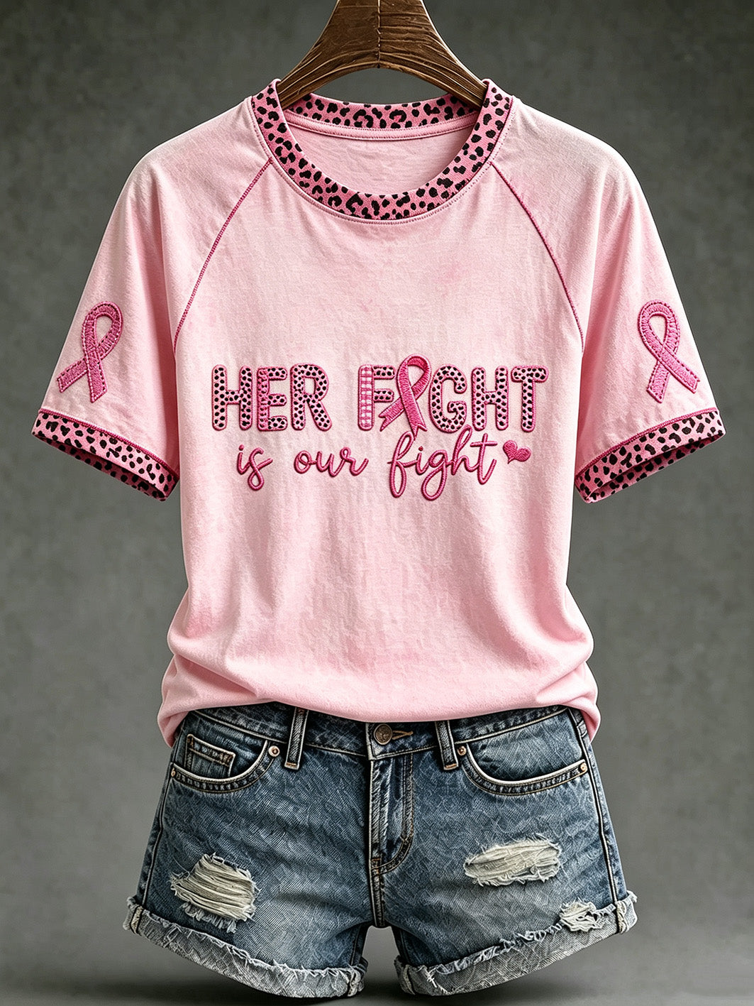T-shirt décontracté à manches courtes imprimé, thème du cancer du sein chez la femme