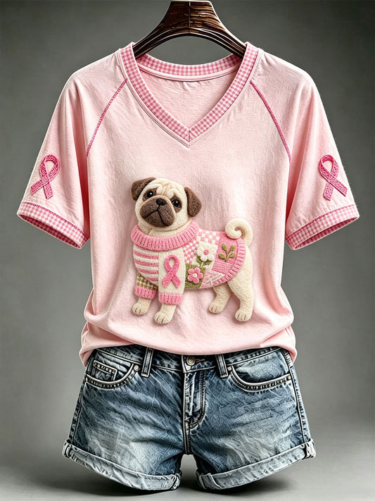 T-shirt mignon avec carlin pour femme