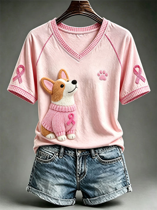 T-shirt mignon avec corgi pour femme