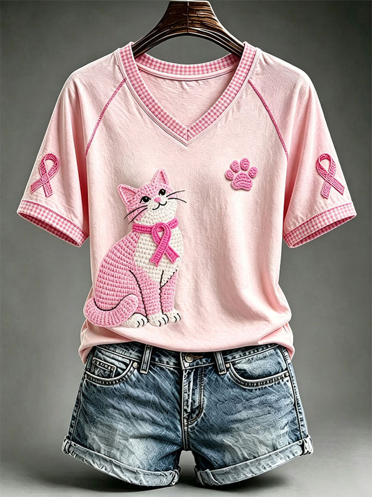 T-shirt mignon à motif de chat pour femme