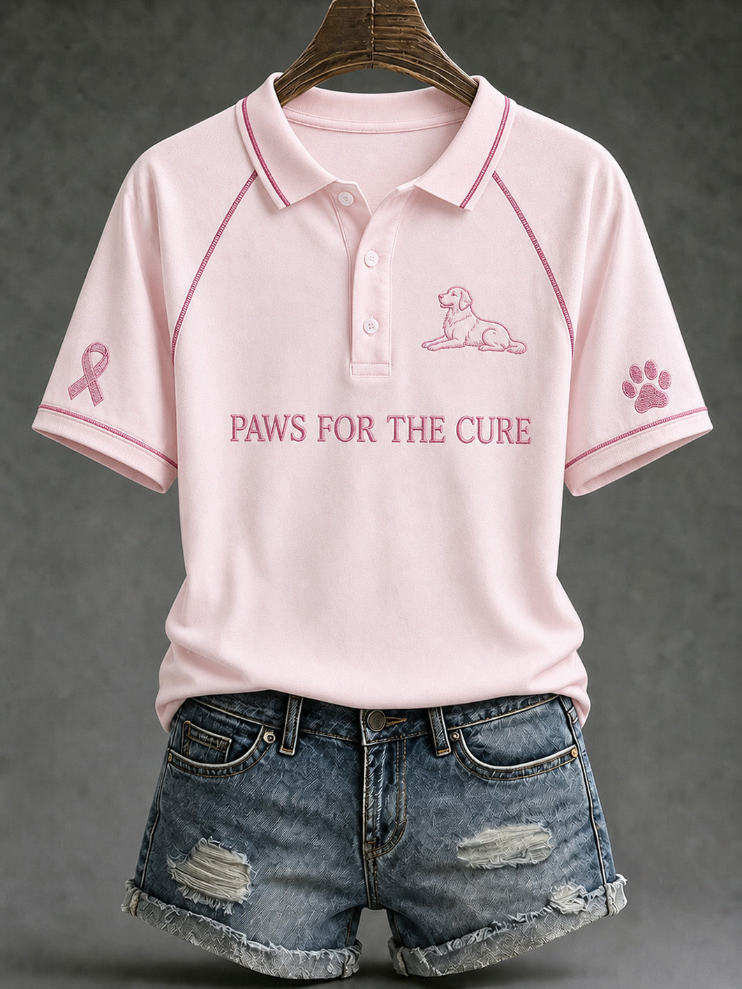 T-shirt décontracté à manches courtes, avec le slogan «Paws For The Cure» pour les femmes et un motif de chien en ligne