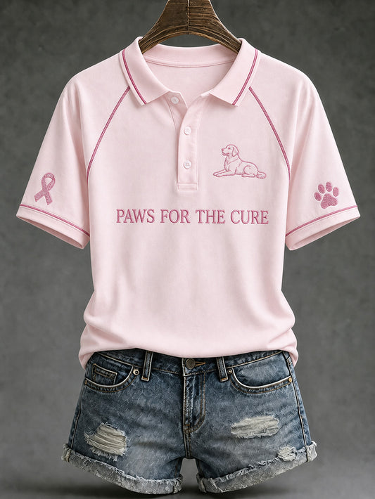 T-shirt décontracté à manches courtes, avec le slogan «Paws For The Cure» pour les femmes et un motif de chien en ligne