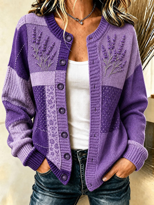 Cardigan pour femme à imprimé floral violet et de sensibilisation à la maladie d’Alzheimer