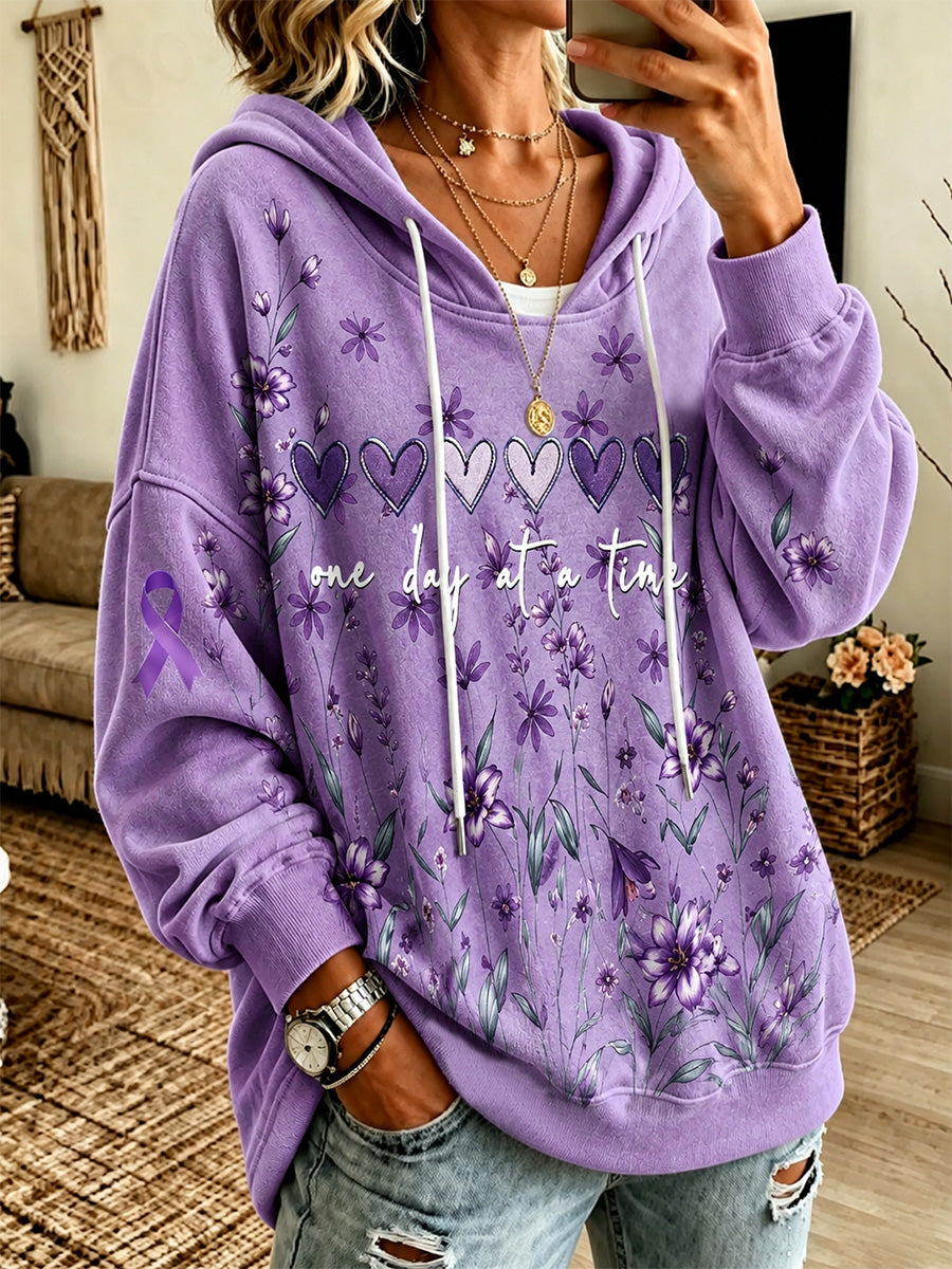 Sweat-shirt pour femme à imprimé floral violet et de sensibilisation à la maladie d’Alzheimer