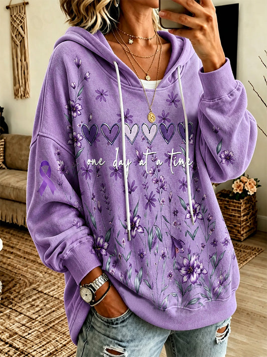 Sweat-shirt pour femme à imprimé floral violet et de sensibilisation à la maladie d’Alzheimer