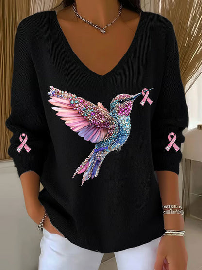 Haut décontracté à imprimé colibri pour femmes, sensibilisation au cancer du sein
