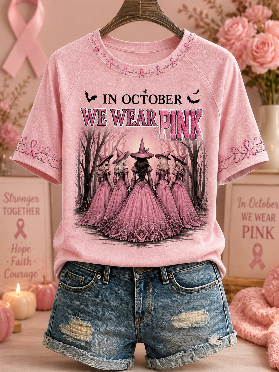 T-shirt à manches courtes et col rond Cancer du sein Femme