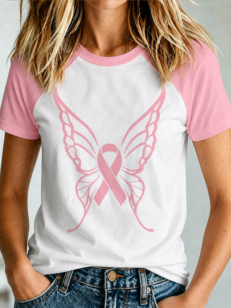 T-shirt imprimé de sensibilisation au cancer du sein chez la femme