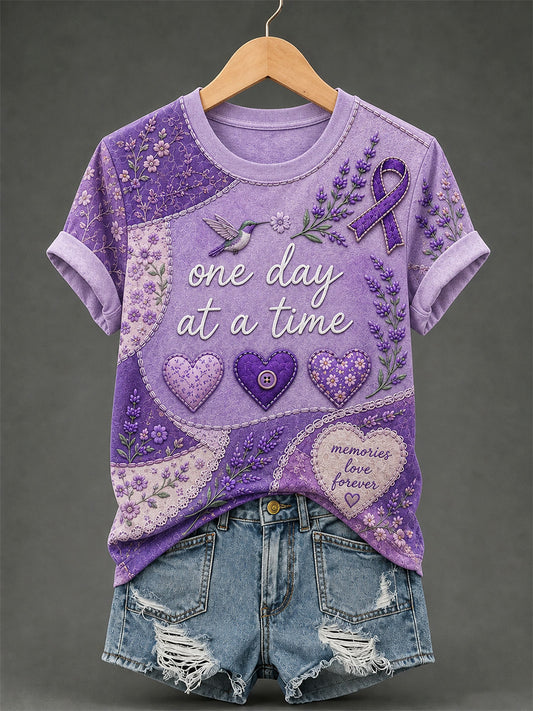 T-shirt femme à imprimé floral violet et de sensibilisation à la maladie d’Alzheimer