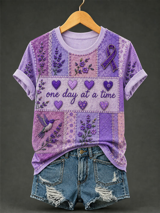 T-shirt femme à imprimé floral violet et de sensibilisation à la maladie d’Alzheimer
