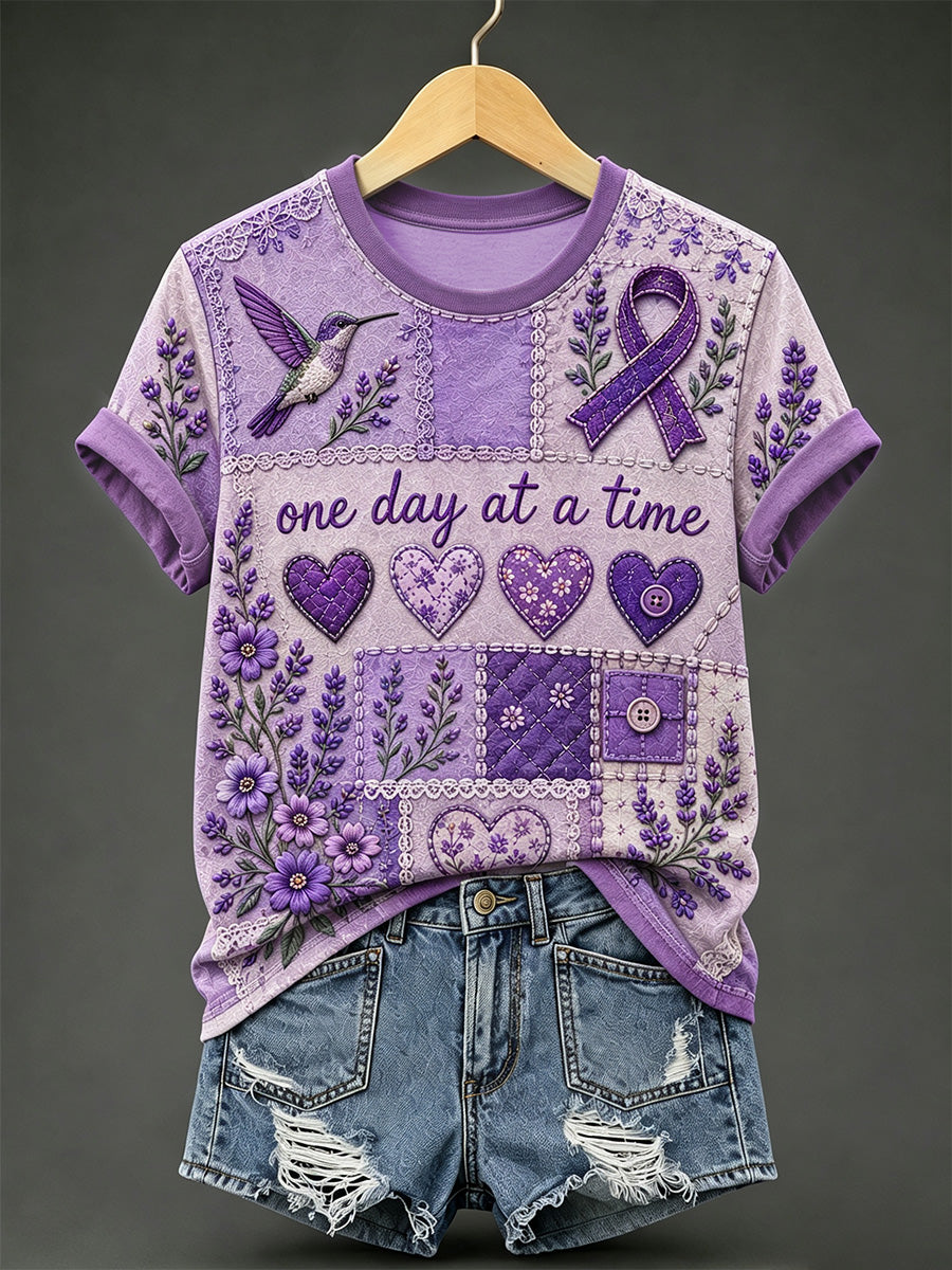 T-shirt femme à imprimé floral violet et de sensibilisation à la maladie d’Alzheimer