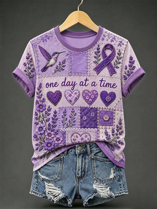 T-shirt femme à imprimé floral violet et de sensibilisation à la maladie d’Alzheimer