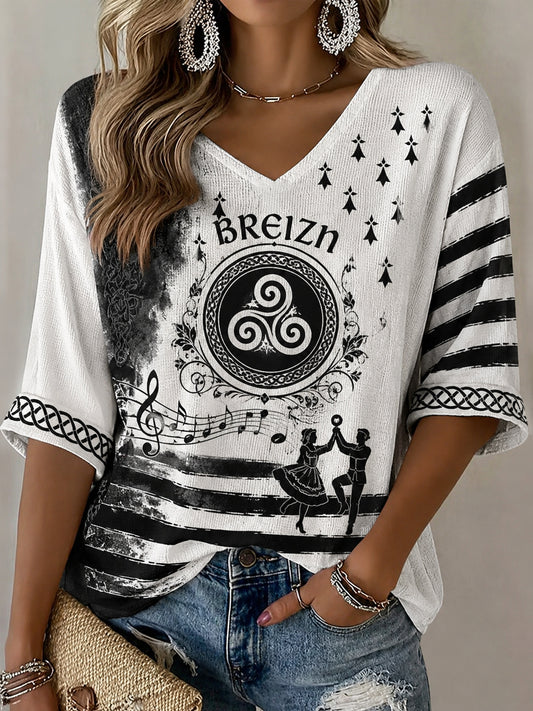 T-shirt décontracté pour femme, imprimé celtique de Bretagne, France