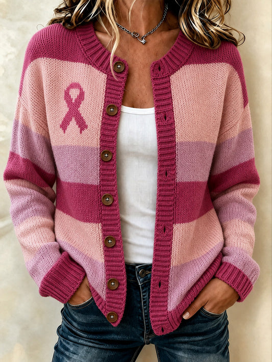 Gilet tricoté décontracté pour femme, design à blocs de couleur rose