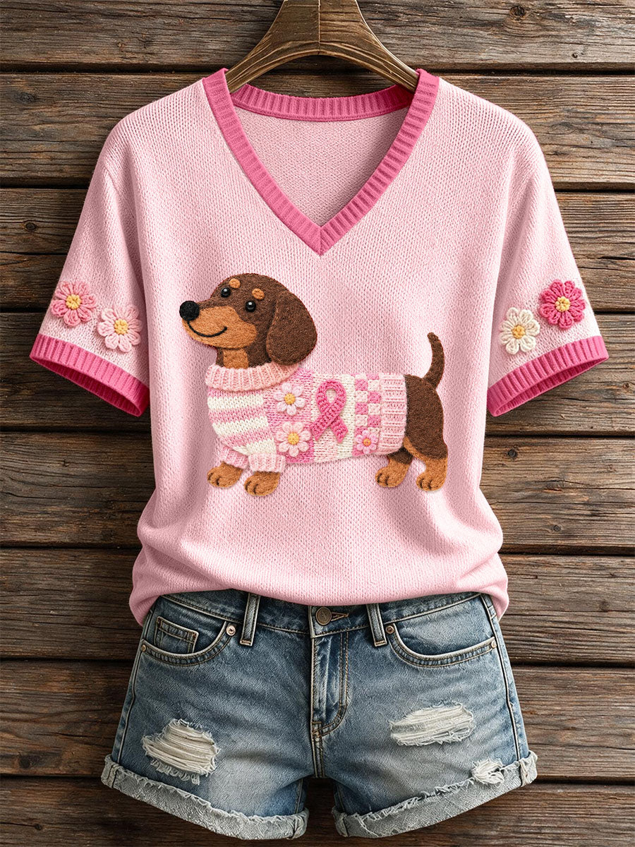 Top en tricot à motif de teckel d'art en feutre pour femmes