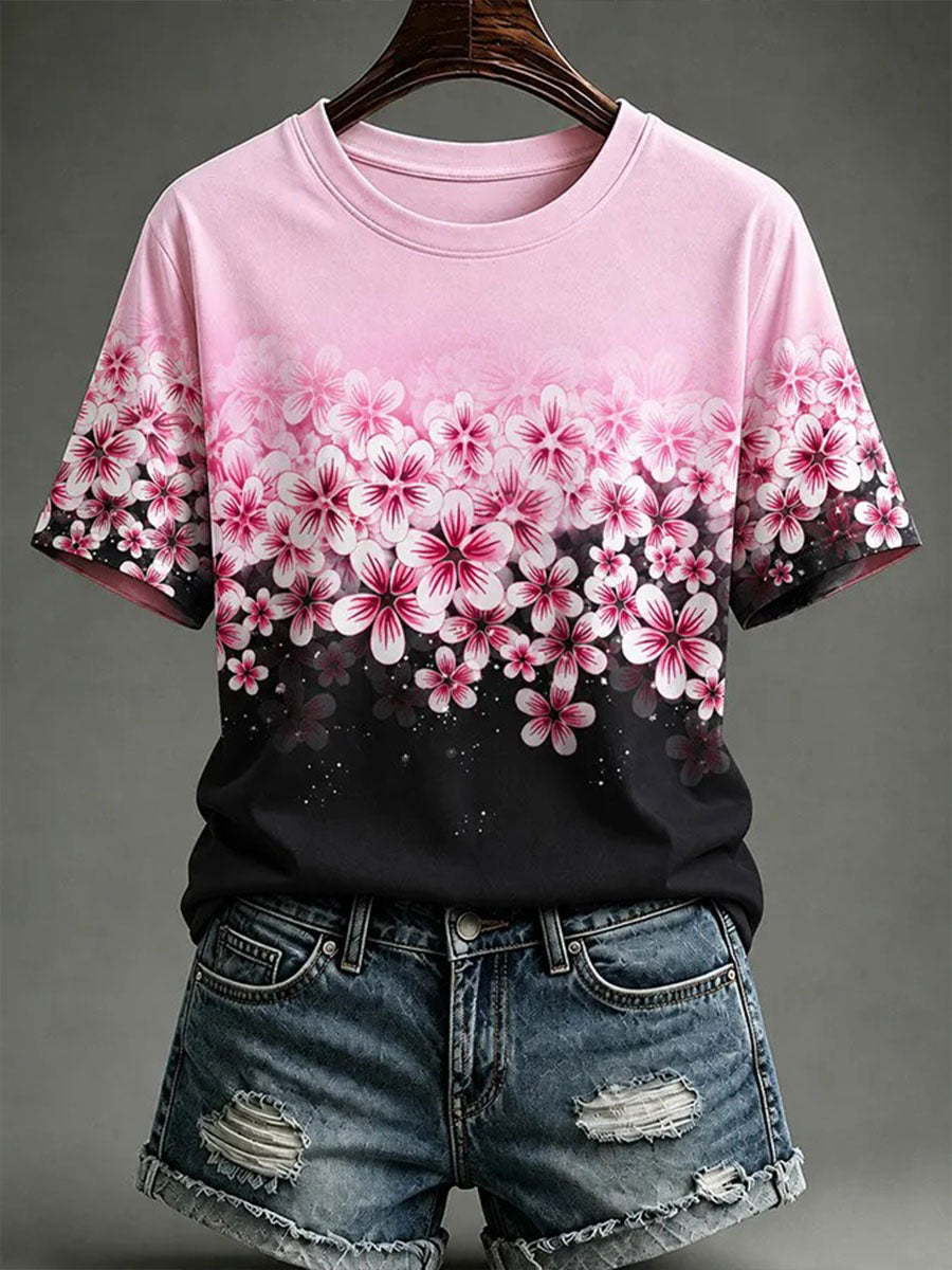 T-shirt à manches courtes Women's Breast Cancer Awareness Flowers