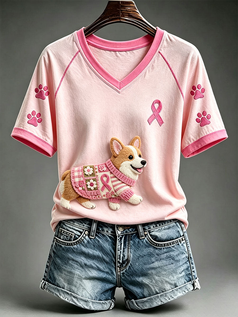 T-shirt mignon avec corgi pour femme