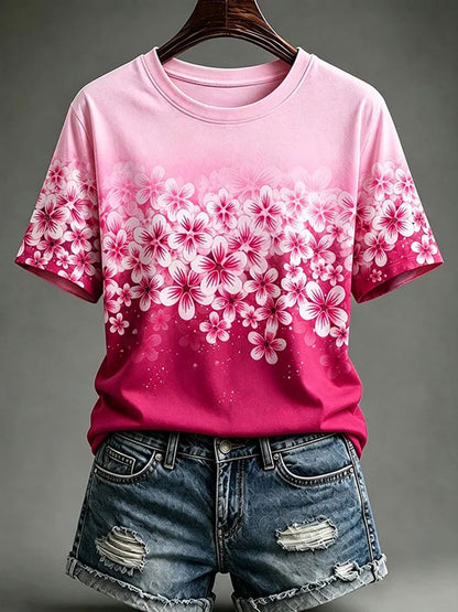 T-shirt à manches courtes Women's Breast Cancer Awareness Flowers