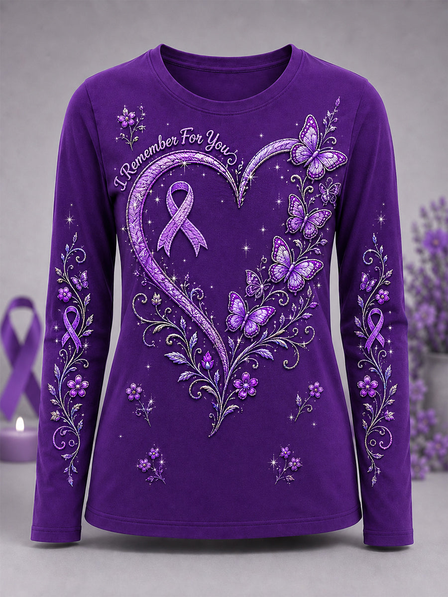 Les femmes Violet Ruban Papillons Imprimer Alzheimer Sensibilisation Soutien T-shirt à manches longues