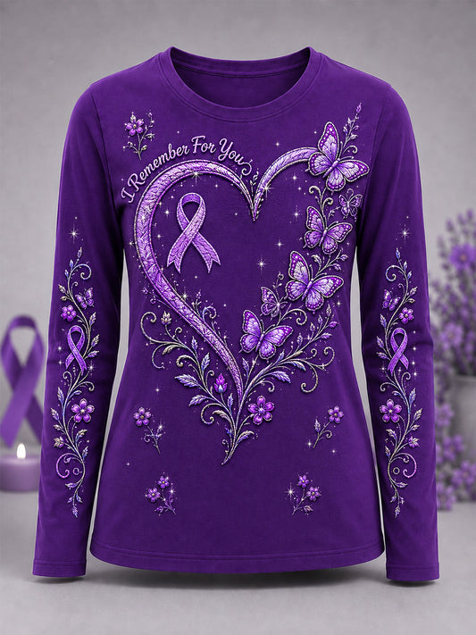 Les femmes Violet Ruban Papillons Imprimer Alzheimer Sensibilisation Soutien T-shirt à manches longues