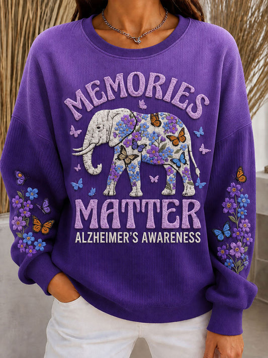 Sweat à col rond côtelé motif éléphant Alzheimer pour femme