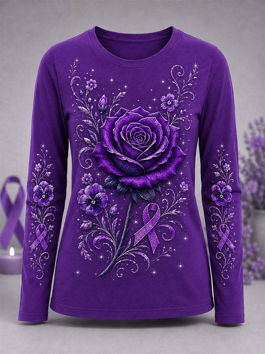 T-shirt à manches longues Purple Rose Print Alzheimer's Awareness Support Femme