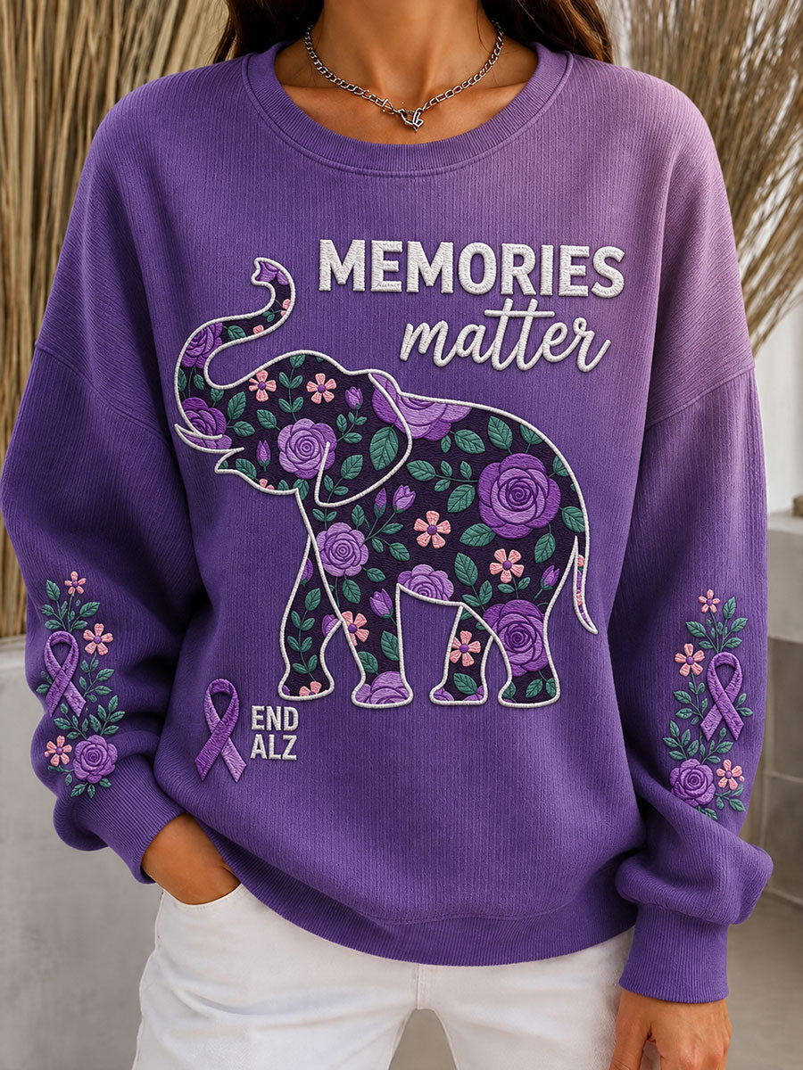 Chandail à col rond côtelé Éléphant Alzheimer Femme