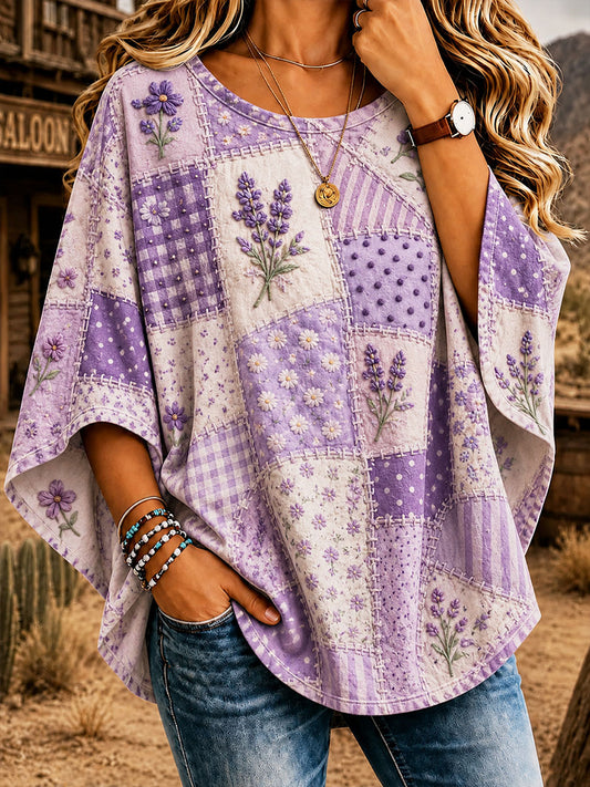 T-shirt décontracté pour femme à imprimé floral violet