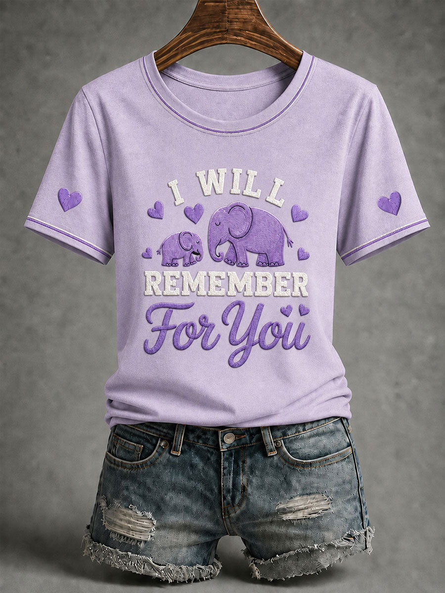 T-shirt à manches courtes pour femmes, motif éléphant et Alzheimer