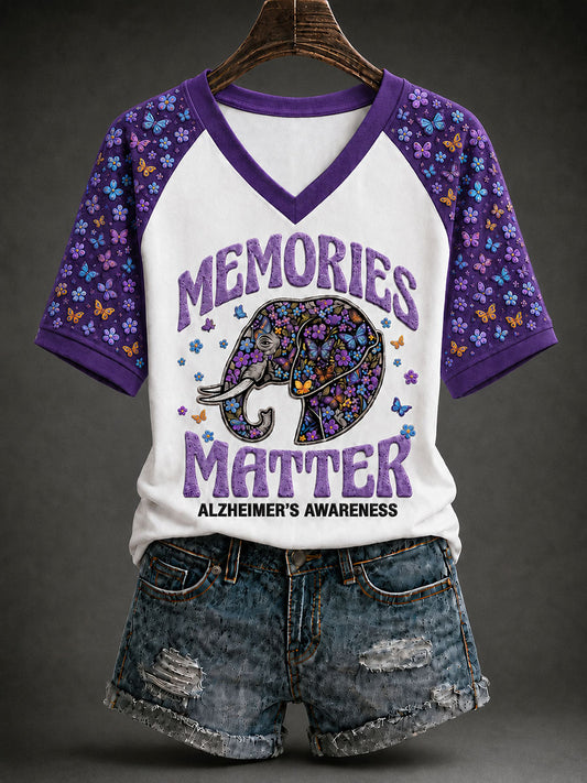 T-shirt à manches courtes pour femmes, motif éléphant et Alzheimer