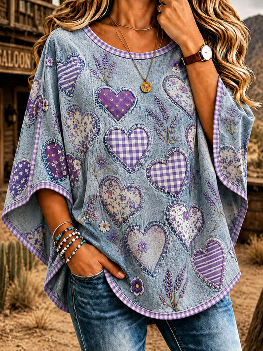 T-shirt décontracté pour femme à imprimé floral violet