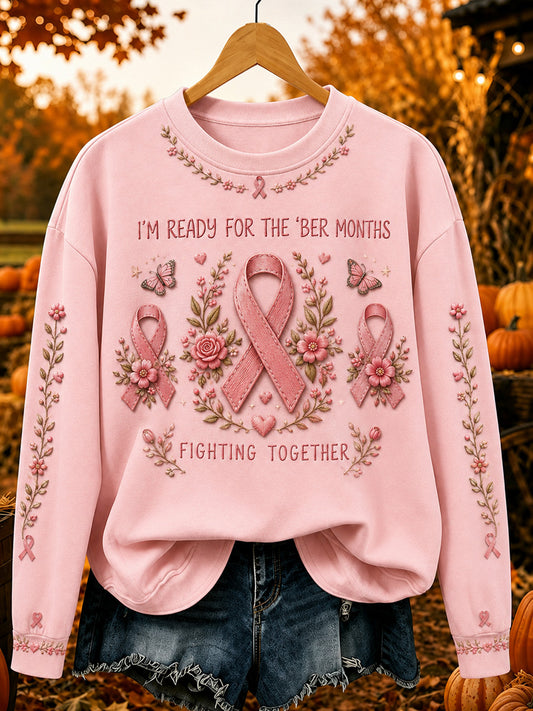 Sweat-shirt confortable pour femme, style vintage, avec imprimé ruban rose «Ensemble, nous combattons»