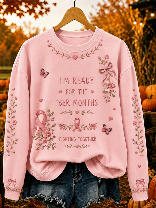 Sweat-shirt confortable pour femme, style vintage, avec imprimé ruban rose «Ensemble, nous combattons»