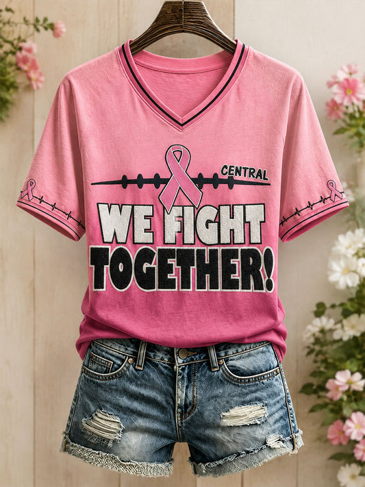 T-shirt imprimé d'art de conscience de cancer du sein des femmes
