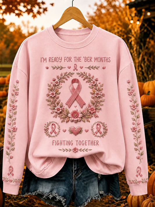 Sweat-shirt confortable pour femme, style vintage, avec imprimé ruban rose «Ensemble, nous combattons»