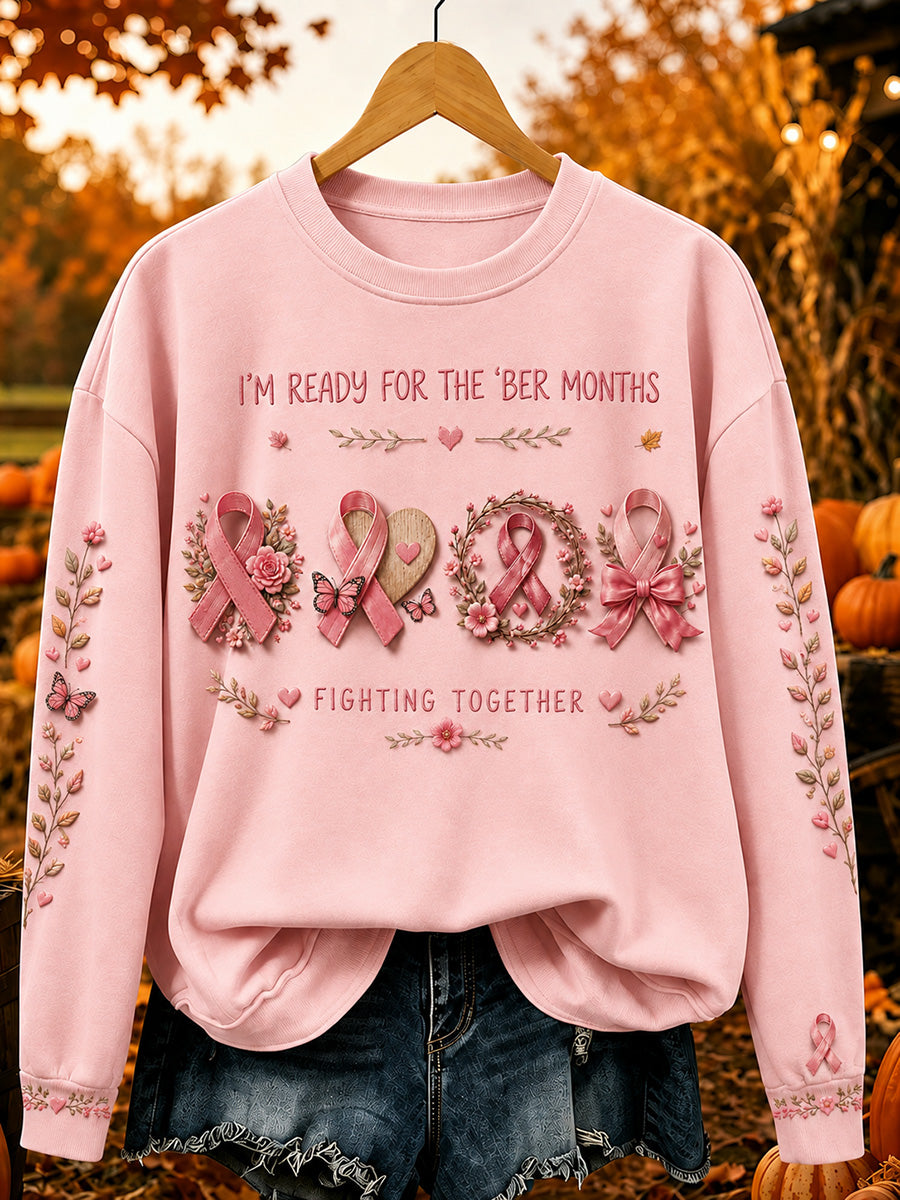 Sweat-shirt confortable pour femme, style vintage, avec imprimé ruban rose «Ensemble, nous combattons»