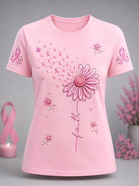 Tournesol Rose Ruban Foi Imprimer Sensibilisation au Cancer du sein Soutien Tee Femmes