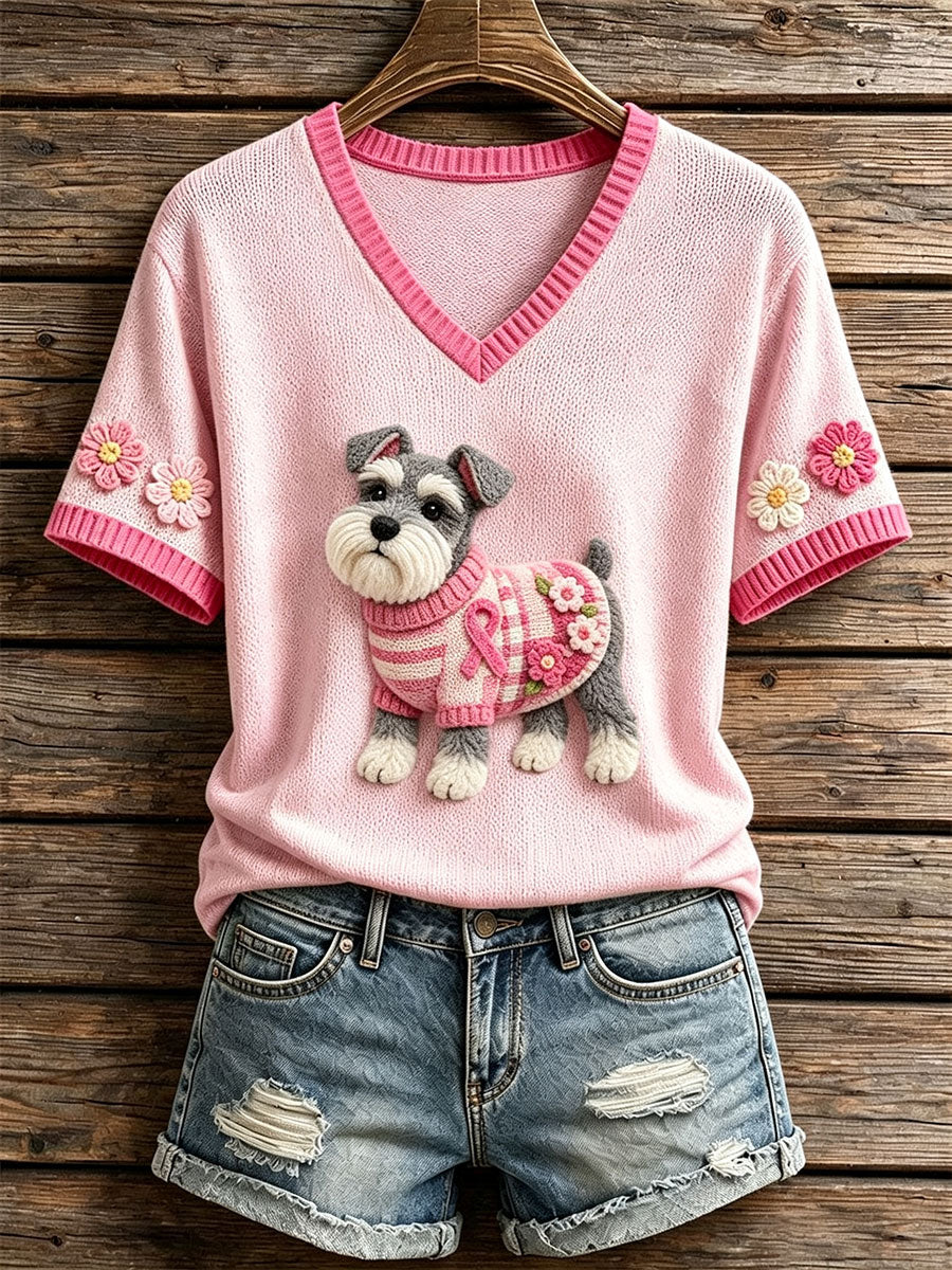 Haut en tricot à motif de schnauzer en feutre pour femmes