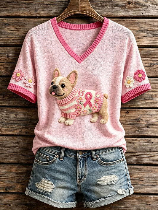 Top en tricot à motif de bouledogue français pour femmes