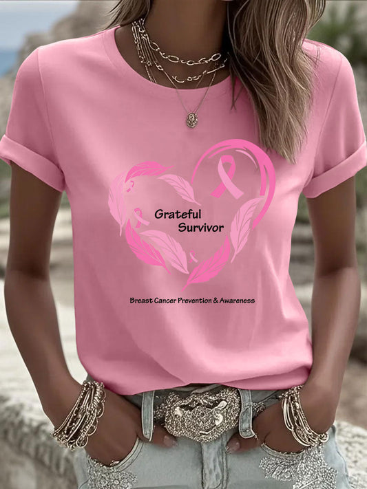 T-shirt à imprimé sensibilisation au cancer du sein pour femmes