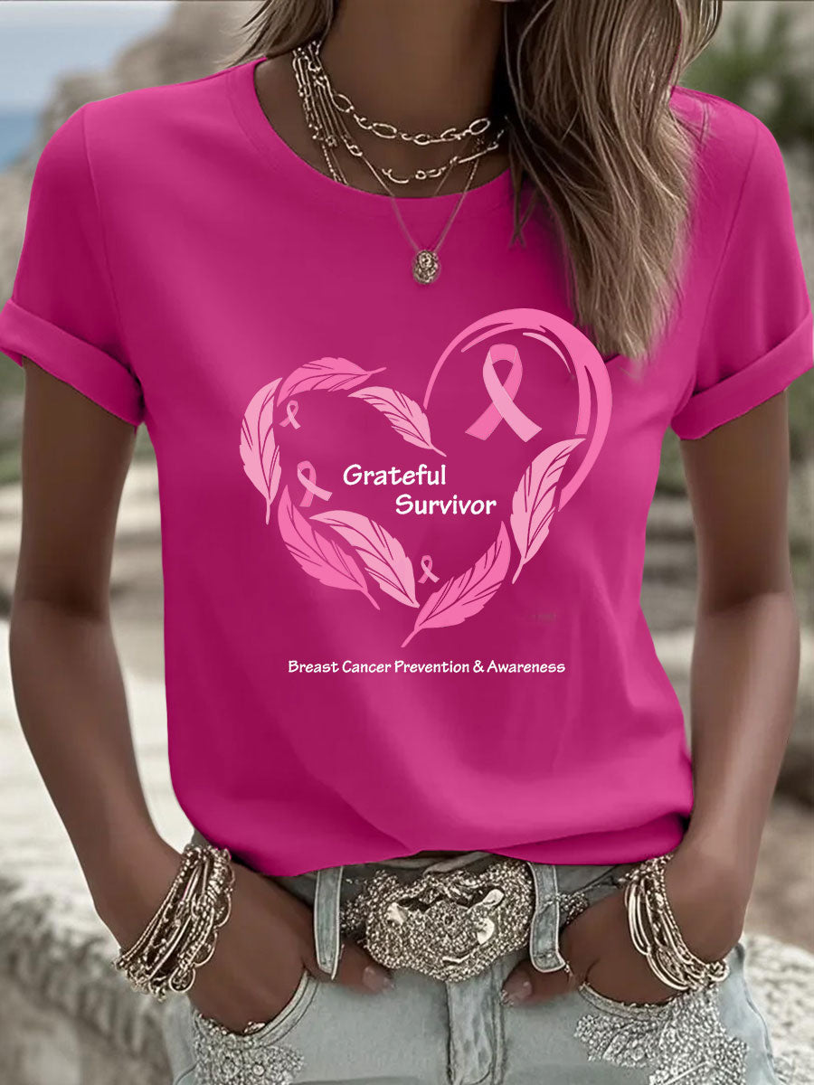 T-shirt à imprimé sensibilisation au cancer du sein pour femmes